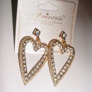 PRINCESS NWT Rhinestone Gold HEARTS Earrings